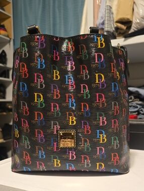 Dooney & Bourke Black Multicolor DB Logo Bucket Bag